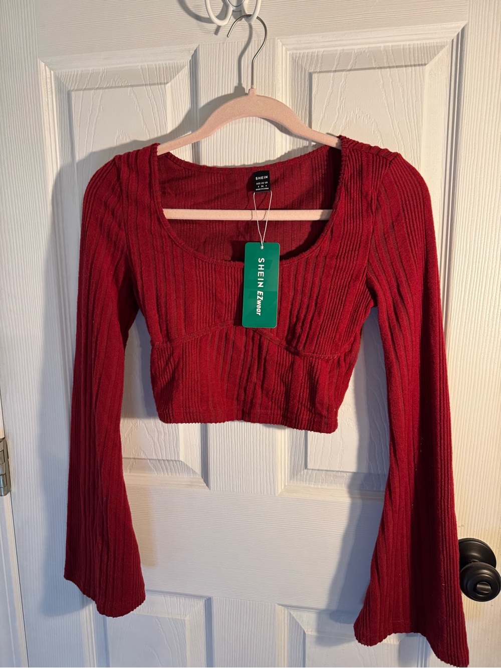 SHEIN Burgundy Ribbed Long-Sleeve Cropped Top Size Small
